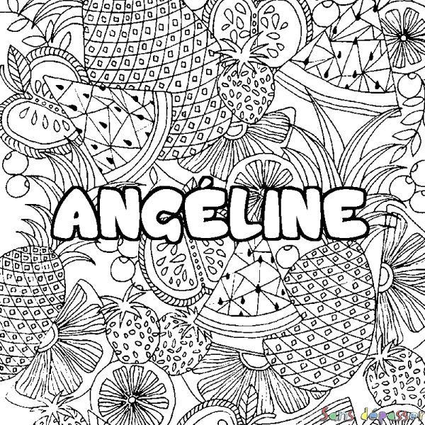 Coloriage prénom ANG&Eacute;LINE - d&eacute;cor Mandala fruits