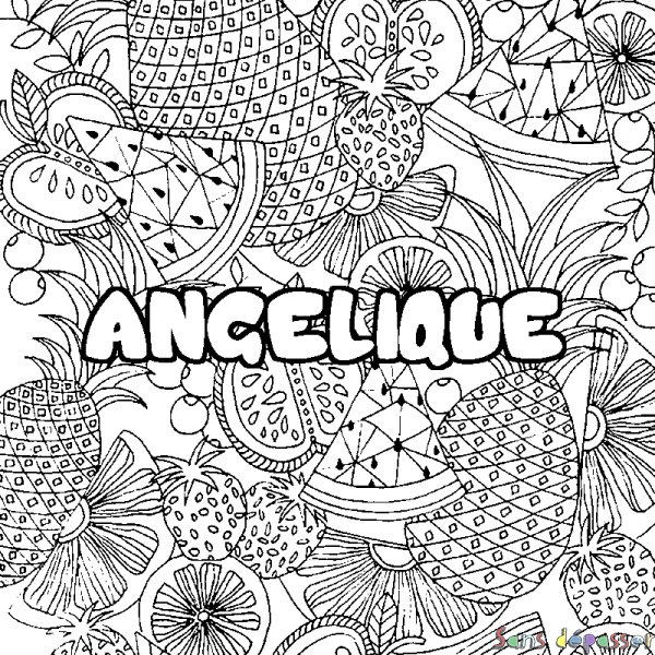 Coloriage pr&eacute;nom ANGELIQUE - d&eacute;cor Mandala fruits