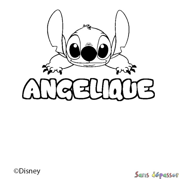 Coloriage pr&eacute;nom ANGELIQUE - d&eacute;cor Stitch