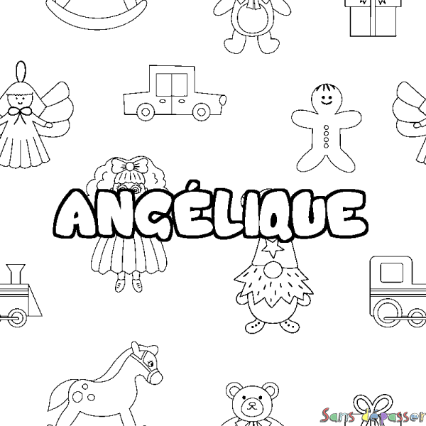 Coloriage pr&eacute;nom ANG&Eacute;LIQUE - d&eacute;cor Jouets