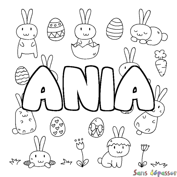 Coloriage pr&eacute;nom ANIA - d&eacute;cor Paques