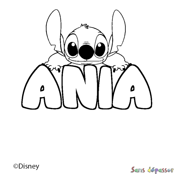 Coloriage pr&eacute;nom ANIA - d&eacute;cor Stitch
