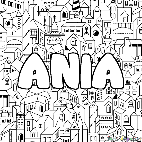 Coloriage pr&eacute;nom ANIA - d&eacute;cor Ville