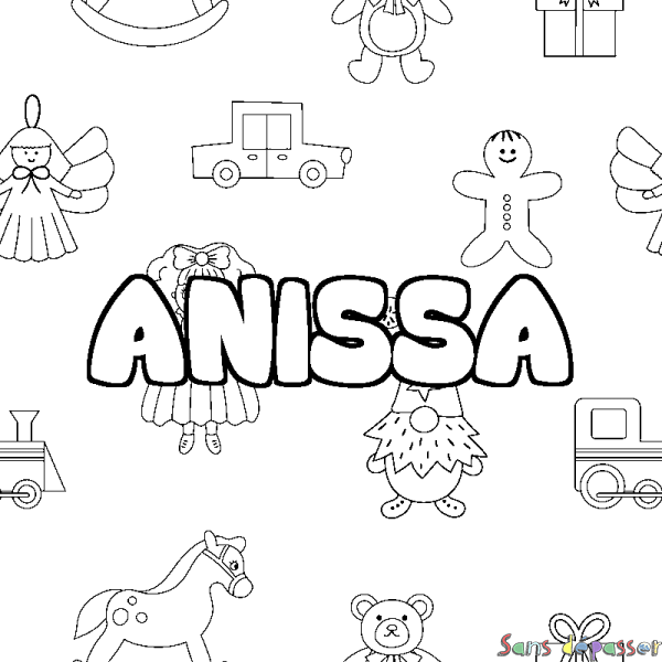 Coloriage prénom ANISSA - d&eacute;cor Jouets