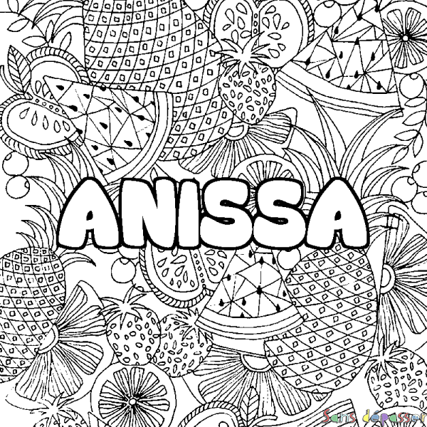 Coloriage prénom ANISSA - d&eacute;cor Mandala fruits