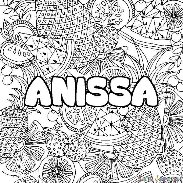 Coloriage pr&eacute;nom ANISSA - d&eacute;cor Mandala fruits