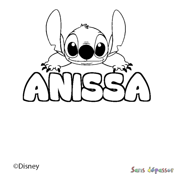 Coloriage pr&eacute;nom ANISSA - d&eacute;cor Stitch
