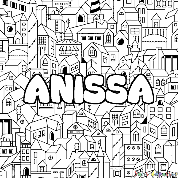 Coloriage prénom ANISSA - d&eacute;cor Ville