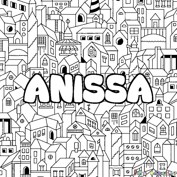 Coloriage pr&eacute;nom ANISSA - d&eacute;cor Ville