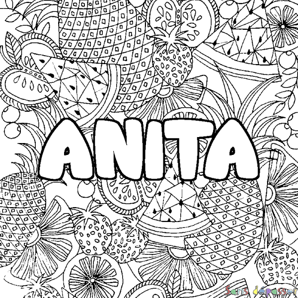Coloriage prénom ANITA - d&eacute;cor Mandala fruits