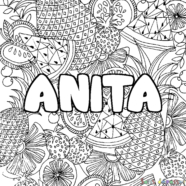 Coloriage pr&eacute;nom ANITA - d&eacute;cor Mandala fruits