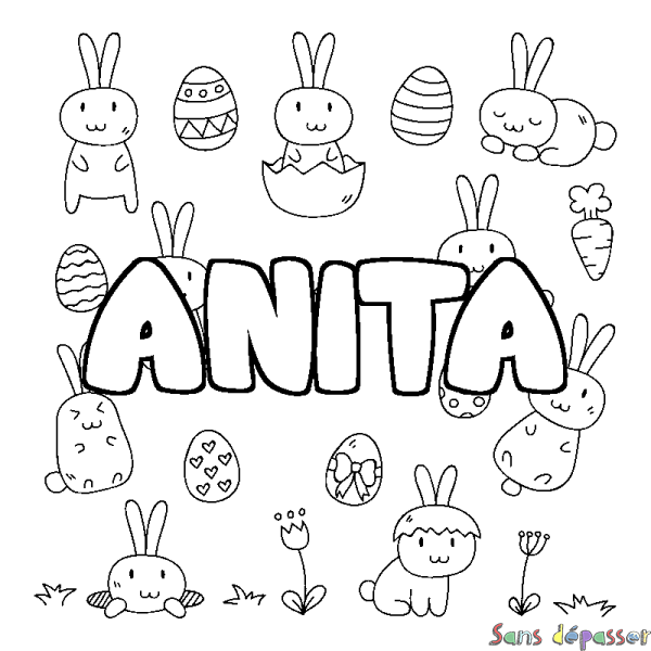 Coloriage pr&eacute;nom ANITA - d&eacute;cor Paques