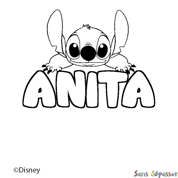 Coloriage pr&eacute;nom ANITA - d&eacute;cor Stitch