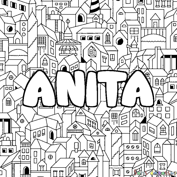 Coloriage prénom ANITA - d&eacute;cor Ville