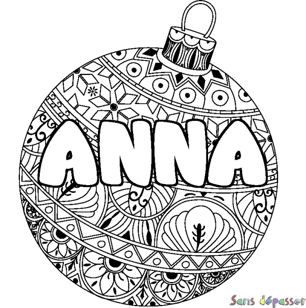 Coloriage pr&eacute;nom ANNA - d&eacute;cor Boule de No&euml;l