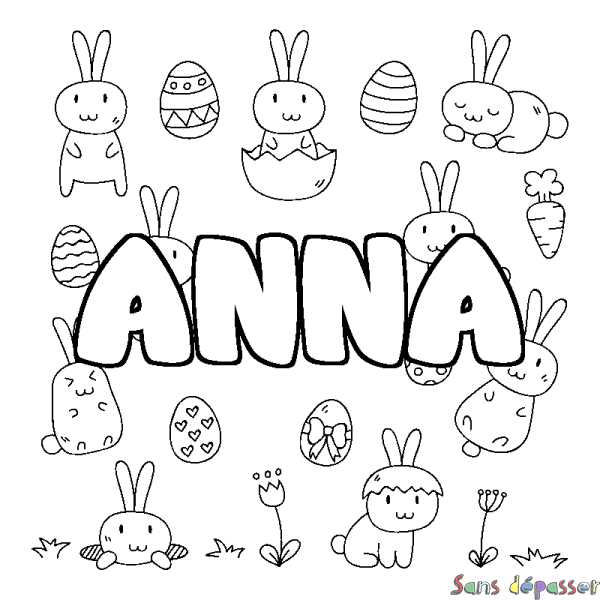 Coloriage pr&eacute;nom ANNA - d&eacute;cor Paques