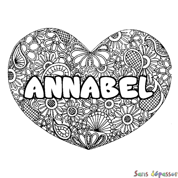 Coloriage prénom ANNABEL - d&eacute;cor Mandala coeur