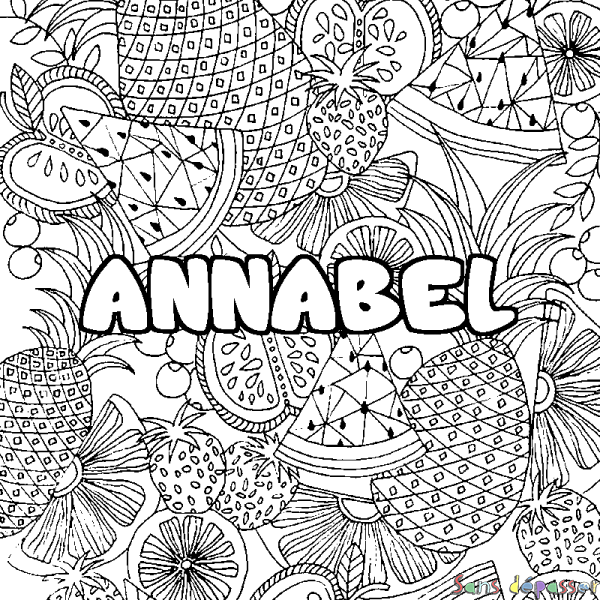 Coloriage prénom ANNABEL - d&eacute;cor Mandala fruits