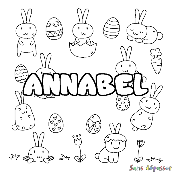 Coloriage prénom ANNABEL - d&eacute;cor Paques