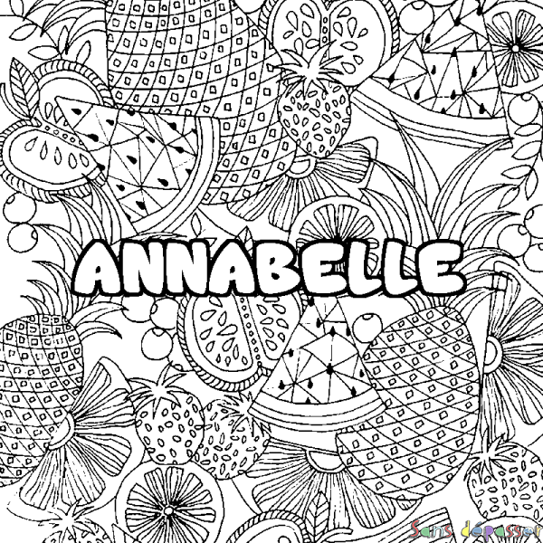 Coloriage pr&eacute;nom ANNABELLE - d&eacute;cor Mandala fruits