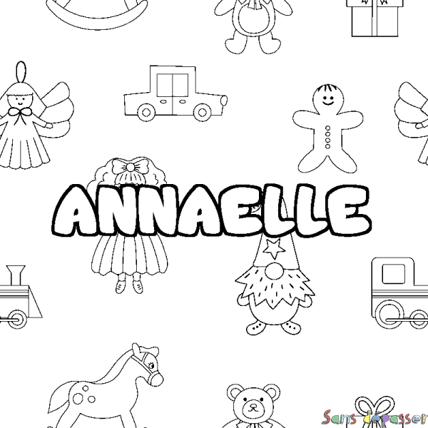 Coloriage pr&eacute;nom ANNAELLE - d&eacute;cor Jouets