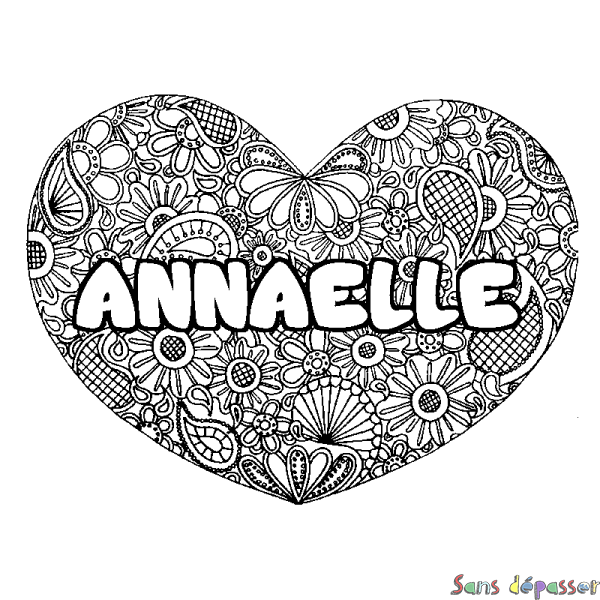 Coloriage prénom ANNAELLE - d&eacute;cor Mandala coeur