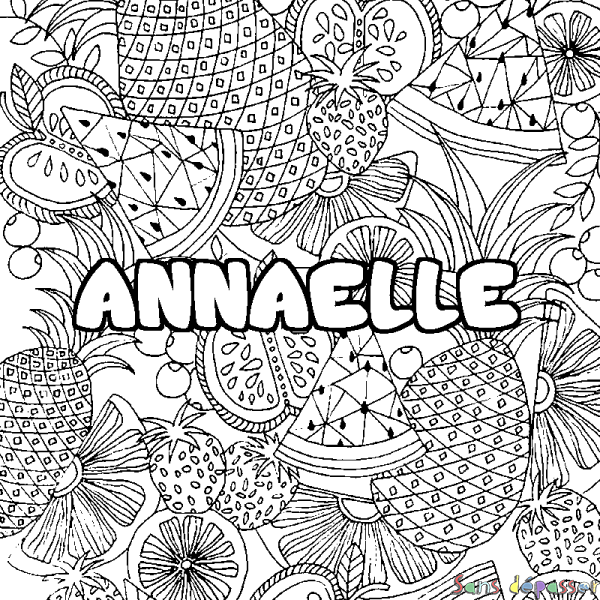 Coloriage pr&eacute;nom ANNAELLE - d&eacute;cor Mandala fruits