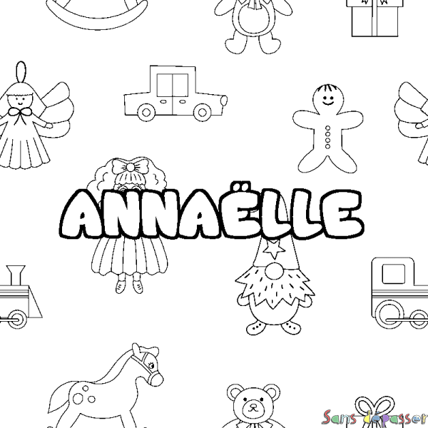 Coloriage pr&eacute;nom ANNA&Euml;LLE - d&eacute;cor Jouets