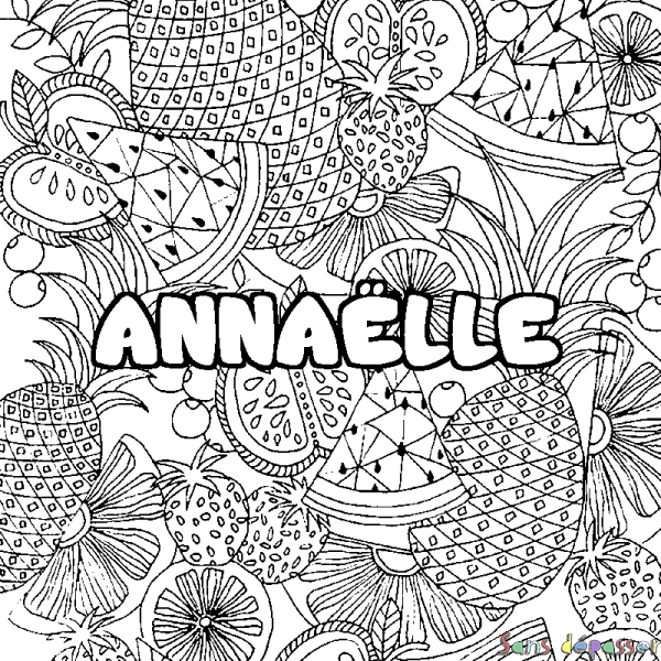 Coloriage prénom ANNA&Euml;LLE - d&eacute;cor Mandala fruits