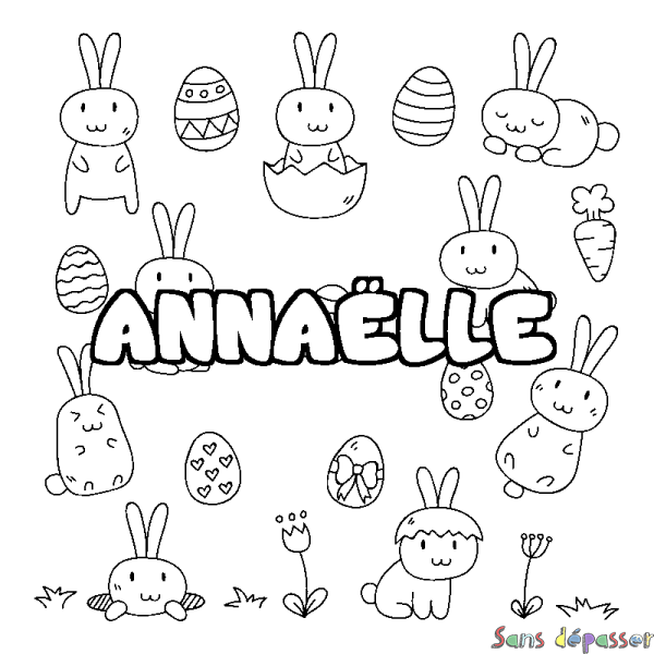 Coloriage pr&eacute;nom ANNA&Euml;LLE - d&eacute;cor Paques