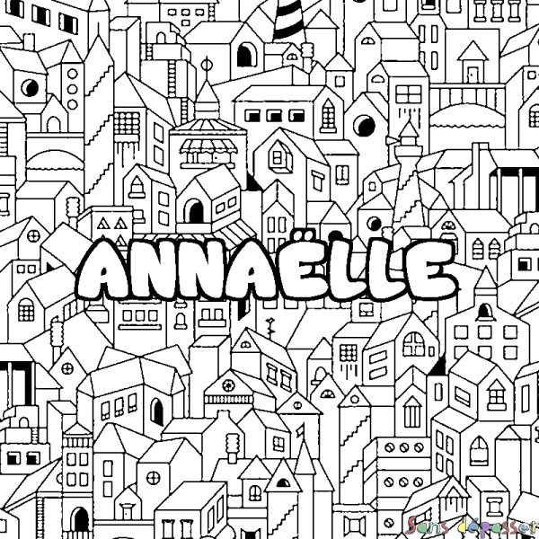 Coloriage prénom ANNA&Euml;LLE - d&eacute;cor Ville