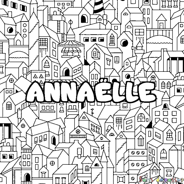 Coloriage pr&eacute;nom ANNA&Euml;LLE - d&eacute;cor Ville