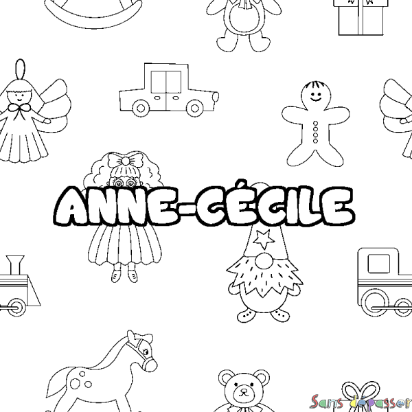 Coloriage pr&eacute;nom ANNE-C&Eacute;CILE - d&eacute;cor Jouets