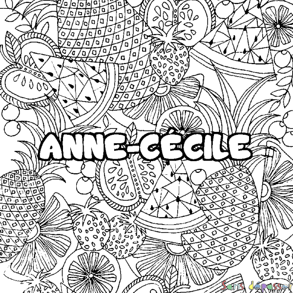 Coloriage prénom ANNE-C&Eacute;CILE - d&eacute;cor Mandala fruits