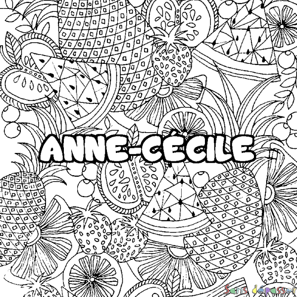 Coloriage pr&eacute;nom ANNE-C&Eacute;CILE - d&eacute;cor Mandala fruits
