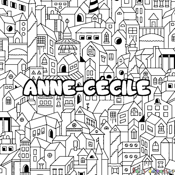 Coloriage prénom ANNE-C&Eacute;CILE - d&eacute;cor Ville