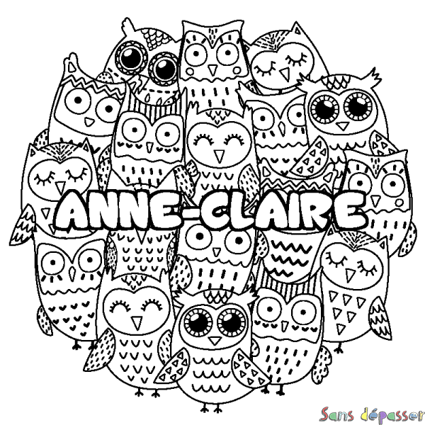 Coloriage prénom ANNE-CLAIRE - d&eacute;cor Chouettes