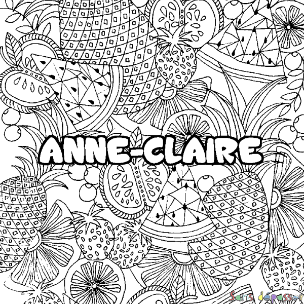 Coloriage pr&eacute;nom ANNE-CLAIRE - d&eacute;cor Mandala fruits