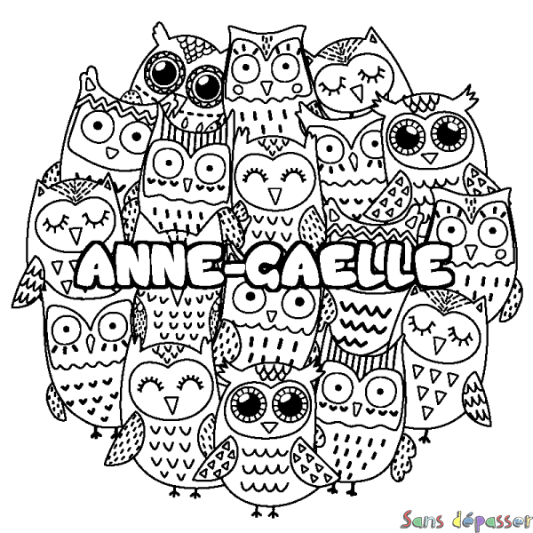 Coloriage prénom ANNE-GAELLE - d&eacute;cor Chouettes