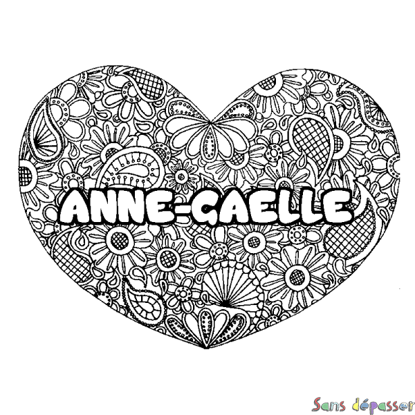 Coloriage prénom ANNE-GAELLE - d&eacute;cor Mandala coeur