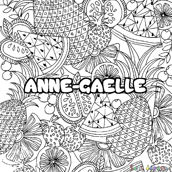 Coloriage prénom ANNE-GAELLE - d&eacute;cor Mandala fruits