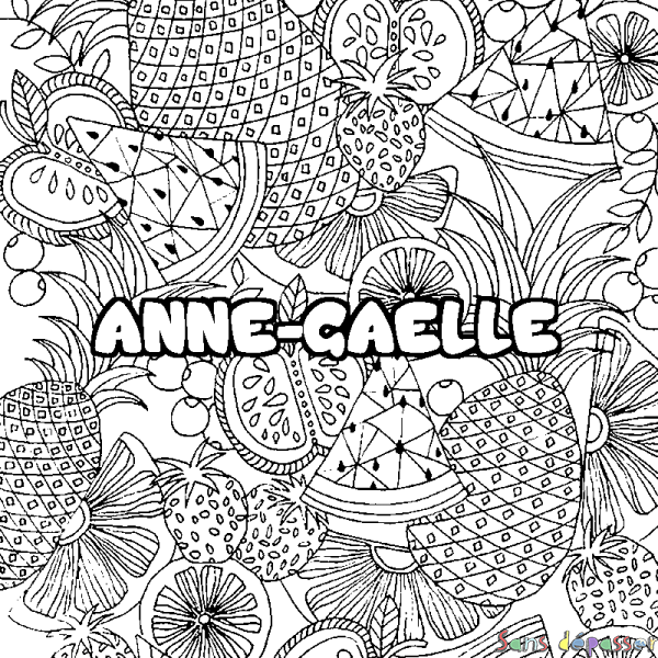 Coloriage pr&eacute;nom ANNE-GAELLE - d&eacute;cor Mandala fruits