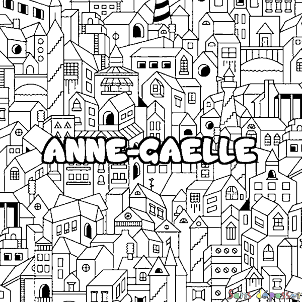 Coloriage pr&eacute;nom ANNE-GAELLE - d&eacute;cor Ville