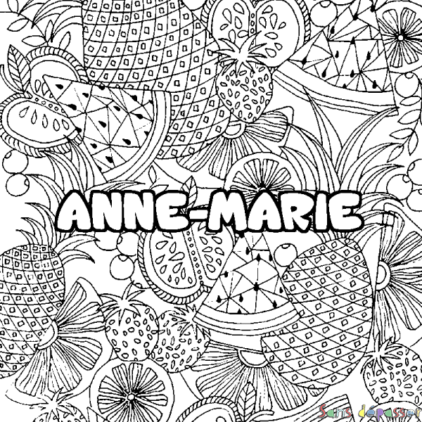 Coloriage prénom ANNE-MARIE - d&eacute;cor Mandala fruits