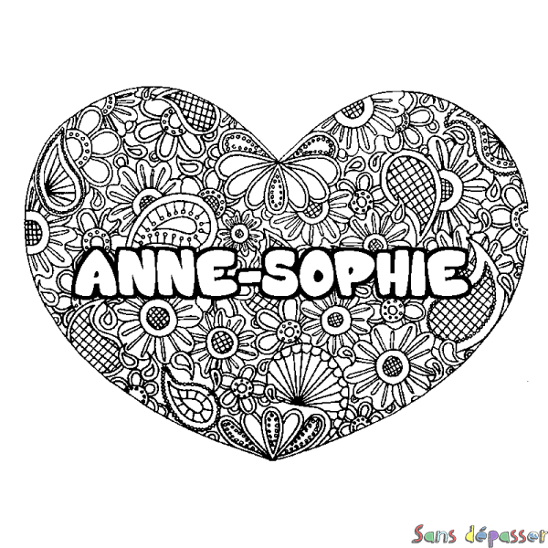 Coloriage prénom ANNE-SOPHIE - d&eacute;cor Mandala coeur