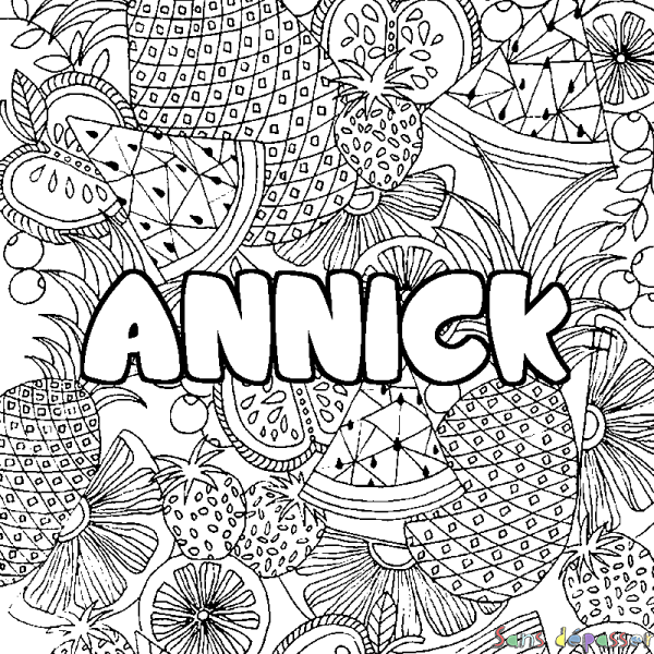 Coloriage prénom ANNICK - d&eacute;cor Mandala fruits