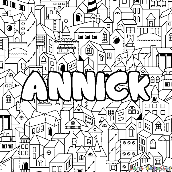 Coloriage prénom ANNICK - d&eacute;cor Ville
