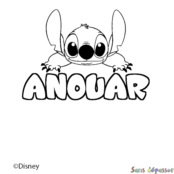 Coloriage pr&eacute;nom ANOUAR - d&eacute;cor Stitch