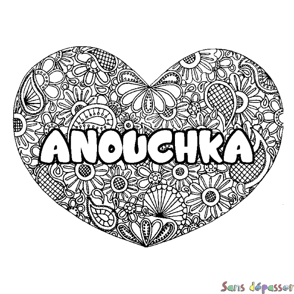 Coloriage prénom ANOUCHKA - d&eacute;cor Mandala coeur