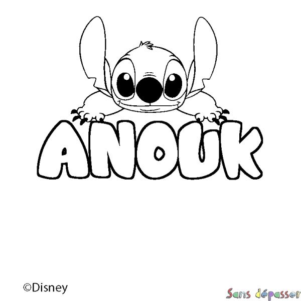Coloriage pr&eacute;nom ANOUK - d&eacute;cor Stitch